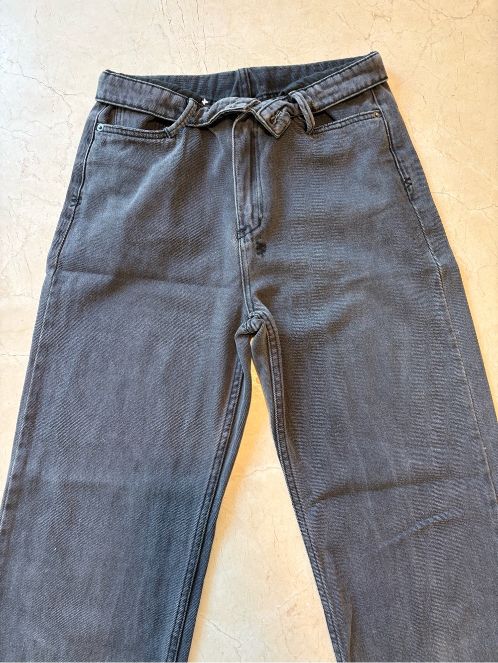 Ksubi High-Rise Fold Over Waist Straight Jeans in Washed Black